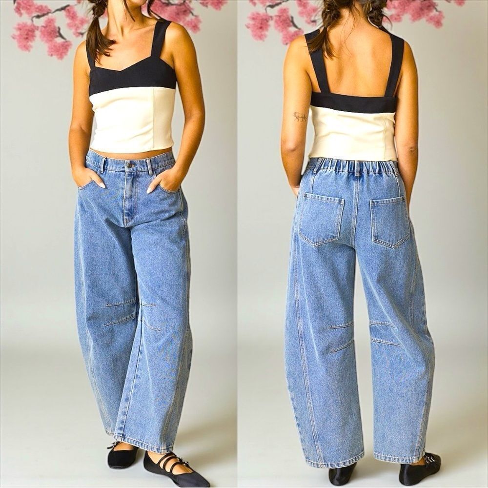 Mid Rise Wide Leg Barrel Jeans Size Large - Very J - NWT